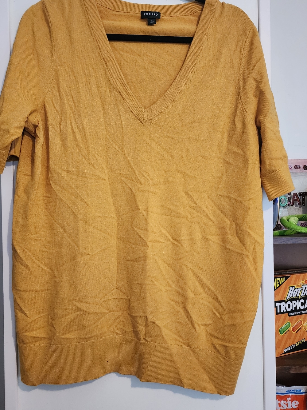 torrid Mustard Yellow V-Neck Short Sleeve Sweater Top